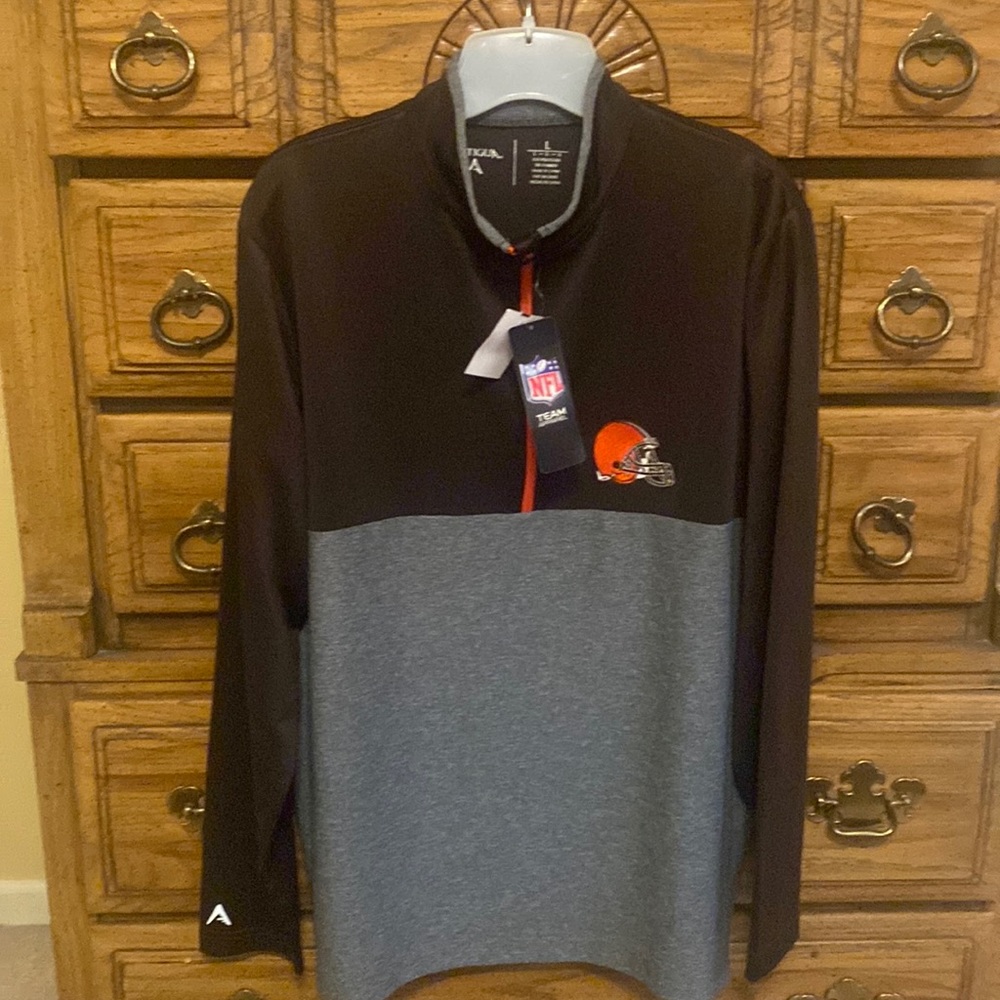 🏈NFL is Back!🏈 Cleveland Browns L/S Quarter Zip Pullover Brown/Gray Men’s Large